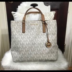 Michael Kors white and brown tote purse